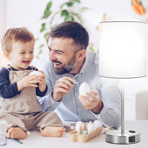 Set of 2 Touch White Table Lamps with 2 USB Ports & AC Outlet (2 Count)