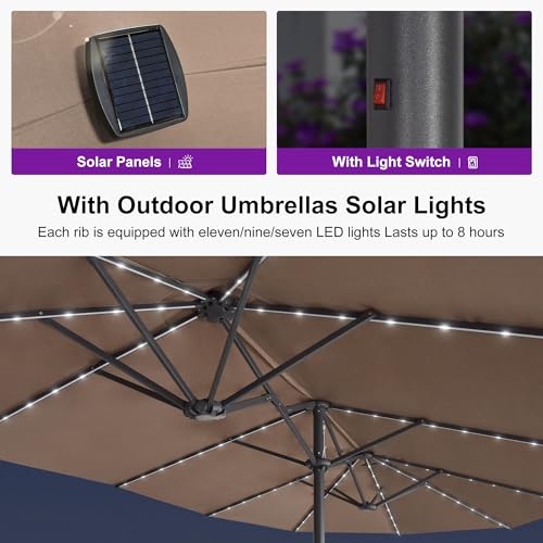 Patio Umbrella 13ft with Base and Solar Lights Outdoor