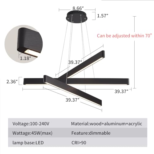 3 Light Solid Wood Black Linear Pendant Light (3 Count)