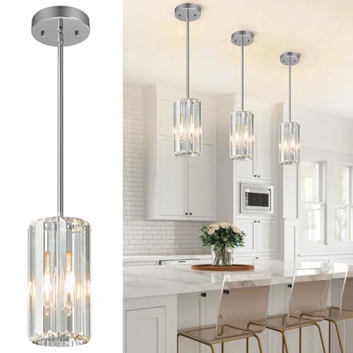 Chrome Pendant Lighting Modern Pendant Light Mini Crystal Chandeliers Adjustable Pendant Light Fixture for Kitchen Island Dinning Room Corridor Bedroom (3 Count)