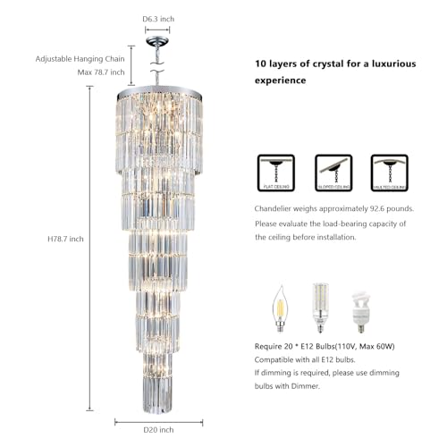 Luxury Modern Long Staircase K9 Chandeliers Silvery Top Design 10