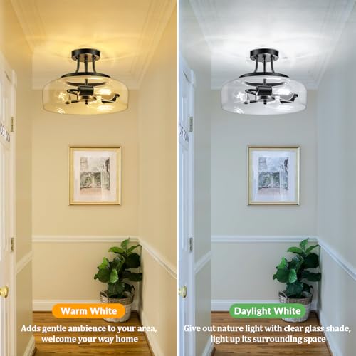 Modern Industrial Semi Flush Mount Ceiling Light with Clear Glass Shade