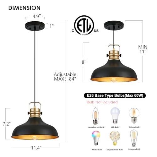 Black and Gold Pendant Lights Kitchen Island Fixtures