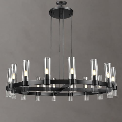Modern 48" Black Wagon Wheel Chandelier