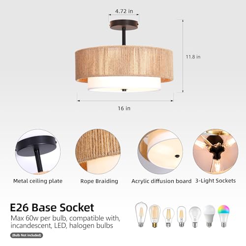 Rattan Flush Mount Ceiling Light