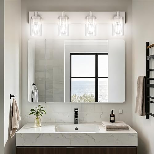 Brushed Nickel Bathroom Light Fixtures 4 Lights Vanity Light for Bathroom Lighting Fixtures Over Mirror