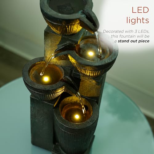 14" Tall Stoned Jar Water Fountain with Cascading LED Lights