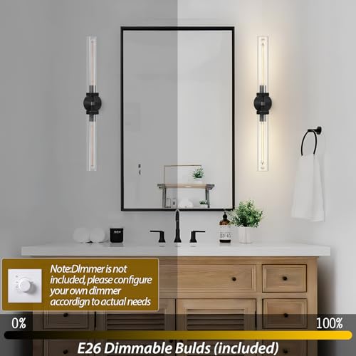 Modern 2 Light Black 30in Knurled Wall Sconces