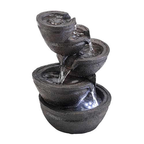 WIN1138 13" Indoor Tabletop Tiering Bowls Water Fountain with LED Lights