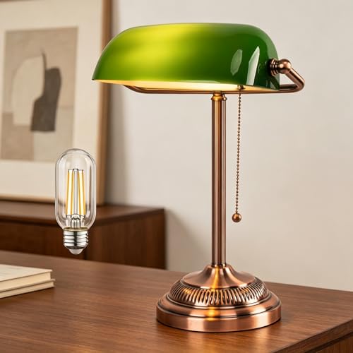 Green Glass Bankers Desk Lamp