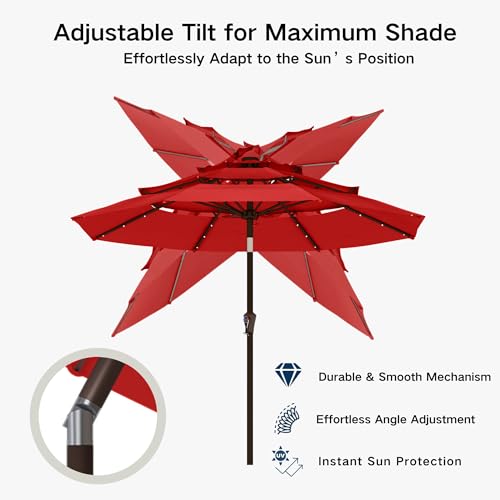 9ft 3 Tier Patio Umbrella with Solar Lights