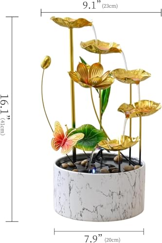 16 Inch Gold LED Metal Tabletop Water Fountain