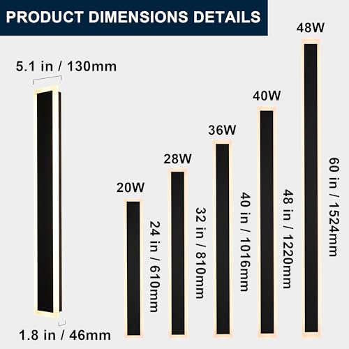 Long Outdoor Wall Lights Exterior 2 Pack 24in Dimmable (2 Count)