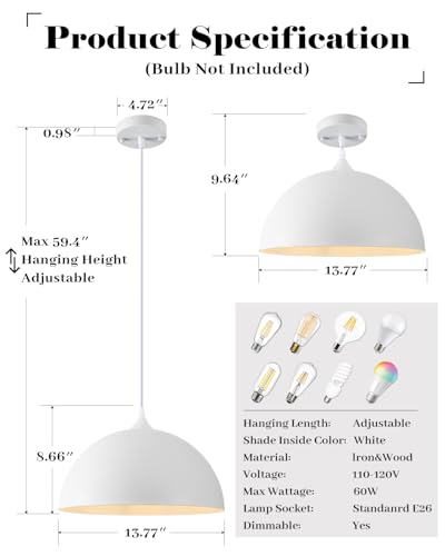 White Pendant Lights Kitchen Island 2 Pack