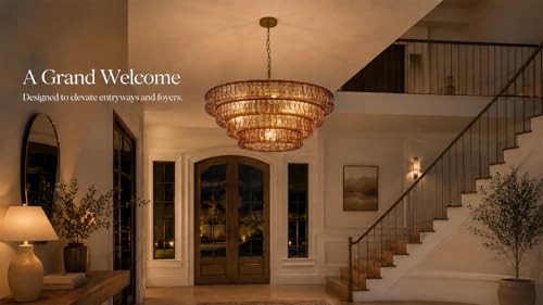 40 Inch Modern Round Amber Crystal Glass Chandelier