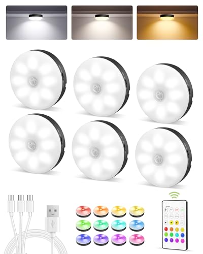RGB Under Cabinet Puck Lights with Remote (6 Count)