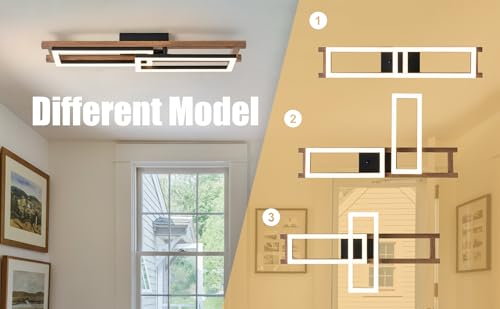 27.5" LED Modern Ceiling Lights Wooden Square Rectangular Lamp Fixture Wood