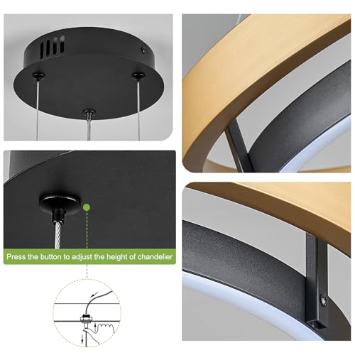 Modern LED Chandelier Black Gold Dimmable Circular LED Pendant Light with Remote Ring Chandelier Dining Room Light Fixtures for Kitchen Island Living Room Entryway