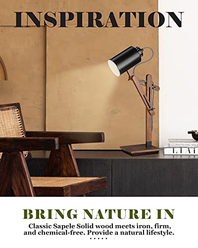 Touch Control Sapele Wood Desk Lamp with Wireless Charging & USB Port