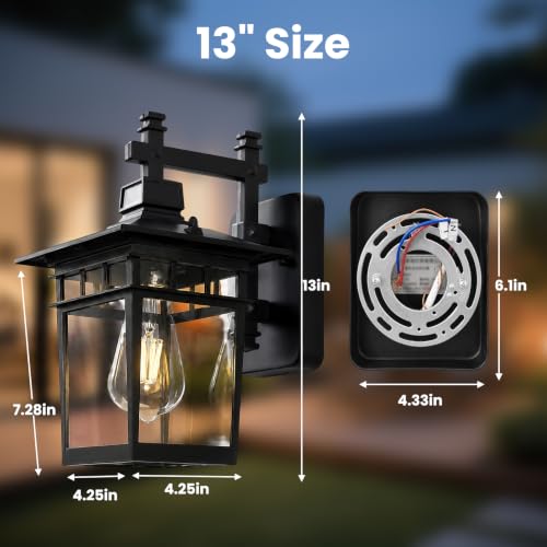 13'' Black Medium Outdoor Wall Light Fixture with Closed Bottom (Black)