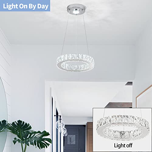 11.8" Crystal Chandelier LED Round Flush Mount Ceiling Light Fixture Modern Hanging Pendant Lighting Mini Ring Chandeliers for Dining Room Kitchen Island Hallway Bathroom