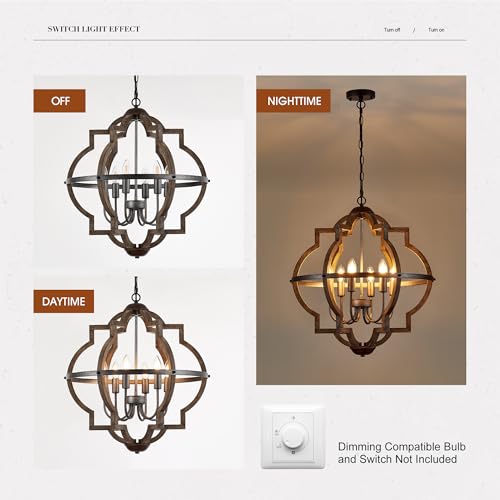 6 Light Wood Farmhouse Chandelier for Dining Room Hallway