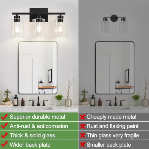 Black Bathroom Light Fixtures with Clear Glass Shades