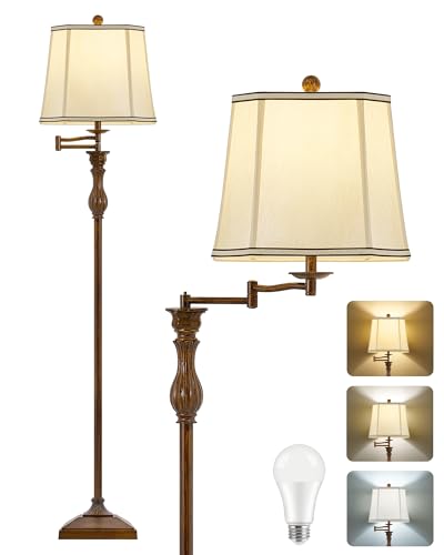 62" Floor Lamp for Living Room with 350°Adjustable Swing Arm (Brown)