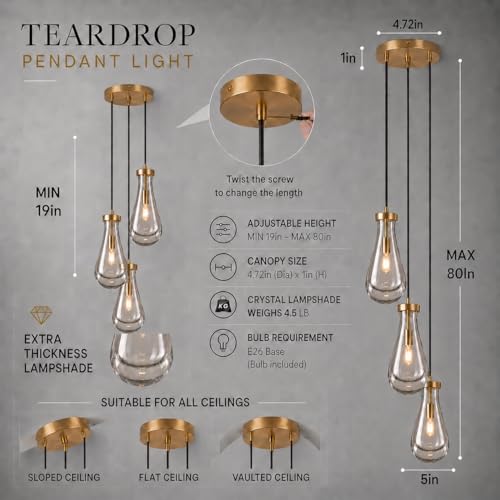 Modern Gold Teardrop Pendant Light (Gold / 3-Light)