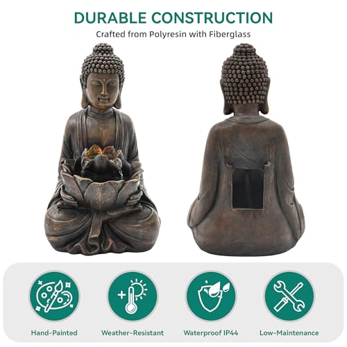 29" Zen Meditating Buddha Statue Outdoor Fountain with LED Lights