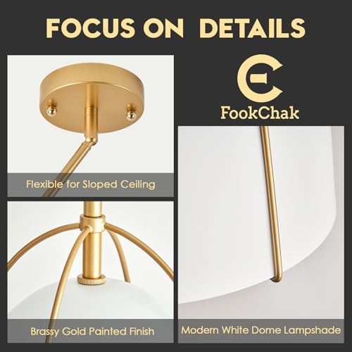 10in Dome Pendant Light White Kitchen Island Pendant Lighting Modern White & Gold Pendant Lights Fixture for Dining Room Kitchen Sink