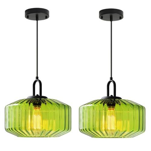 Green Glass Pendant Light Fixture Large Hand Blown Globe Shade