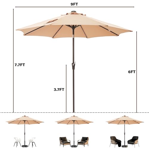 9 FT Patio Umbrella with lights Outdoor Garden Umbrella Beige