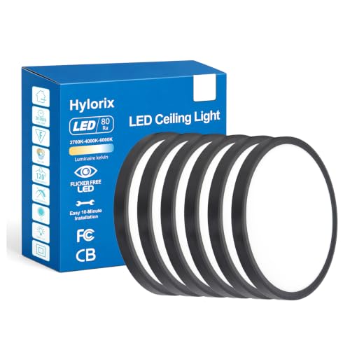 6pack 12in 24W 3CCT Low Profile LED Flush Mount Ceiling Light (Black)