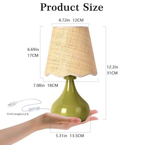 Green Cute Small Boho Table Lamp for Bedroom Bedside