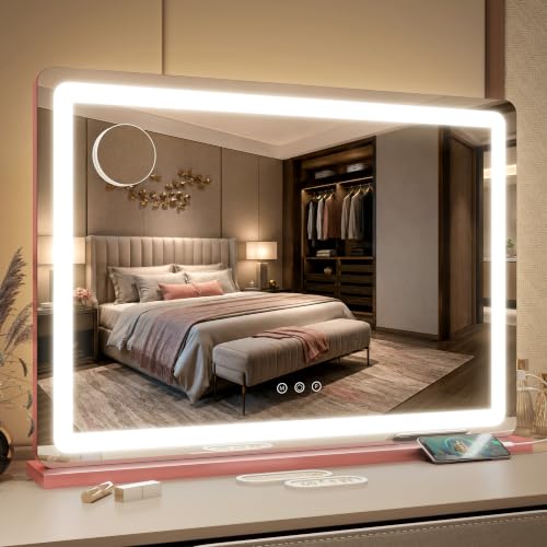 Pink Vanity Mirror with Lights 32"x22"