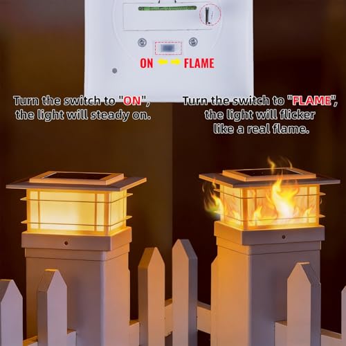 4x4 Solar Post Cap Lights Outdoor with Flickering Flame Light (12 Count)