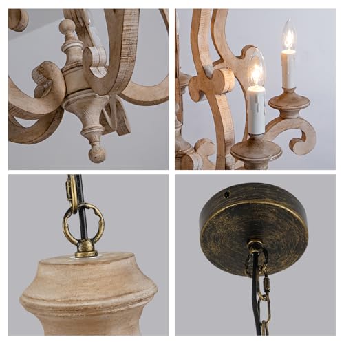 5 Light Farmhouse Distressed Wood Chandelier for Dining Room