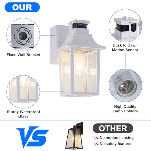 2 Pack White Porch Lights with GFCI Outlet