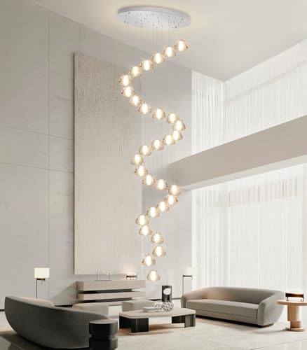 30 Lights Modern Crystal Chandeliers for Staircase LED Handing Light Fixture for Foyer Hallway Entrance (30 Count)