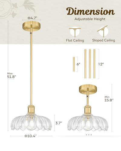 Vintage Gold Flower Glass Pendant Light for Kitchen Island