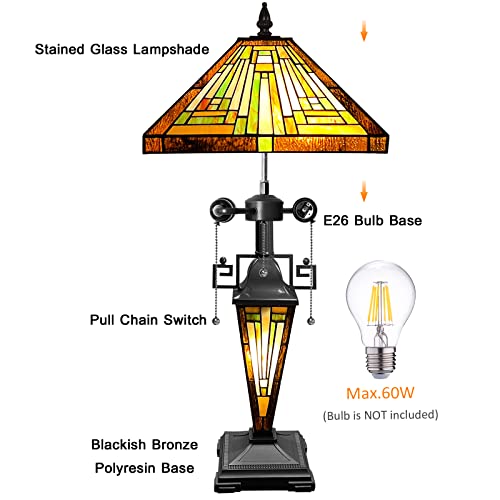 Tiffany Table Lamp Antique Amber Brown Stained Glass Lamp 3