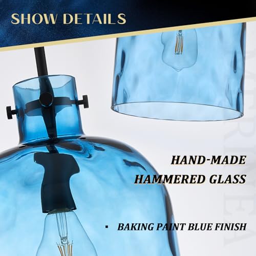 Blue Hammered Glass Pendant Light