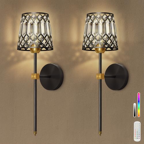 Black and Gold Battery Operated Wall Sconces Set of 2