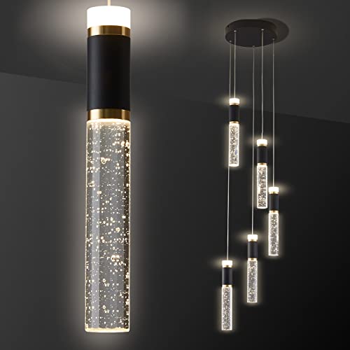 5 Light Modern LED Pendant Light for Kitchen Island Lighting Dimmable Dining Room Chandelier Light Fixture Bubble Crystal Ceiling Hanging Lights 3000K