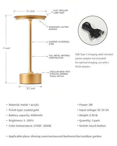 Rechargeable Table Lamps Set of 2 (2 Count)