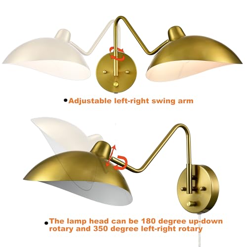 Gold Plug in Wall Sconce Swing Arm with On (2 Count)