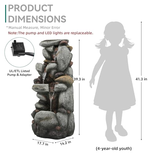 Utym 40" H Oversized Pebbles Rock Outdoor Fountain with Warm LED Lights