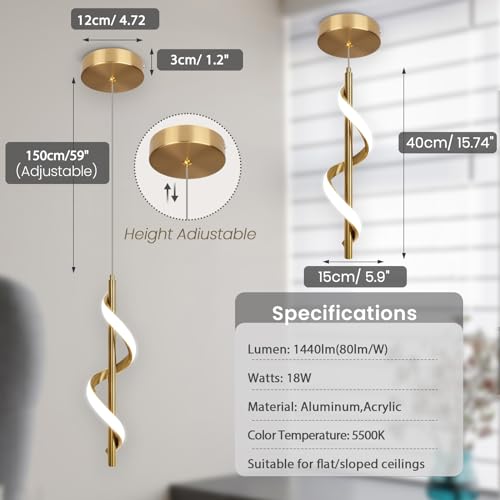 3 Packs Modern Spiral Led Pendant Light Fixture (3 Count)