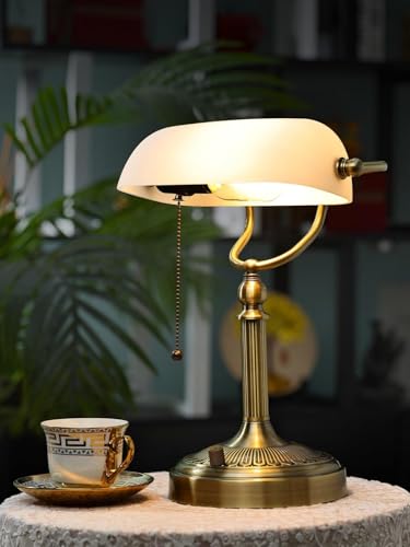 White Matted Stepless Dimmable Glass Bankers Desk Lamp